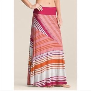 Pink Lotus for Athleta Calypso Maxi Skirt striped blue asymmetrical bias hem XS